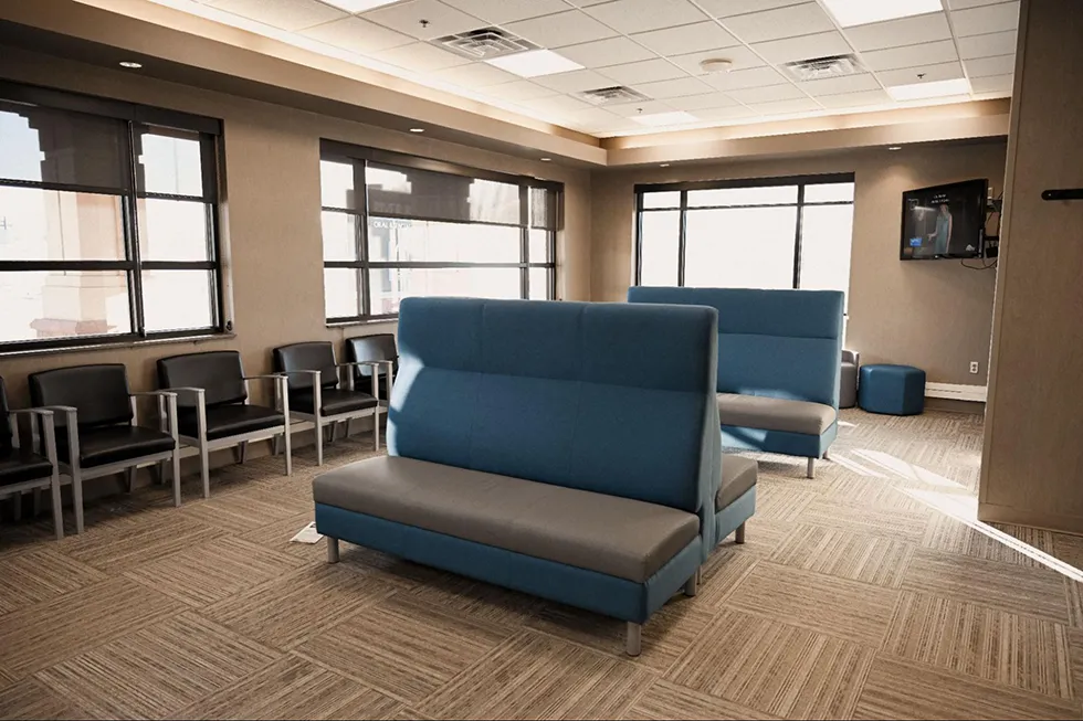A spacious and comfortable patient waiting area at River Ridge Oral & Maxillofacial Surgical Center, designed to provide a calm and orderly environment before oral surgery appointments or consultations in Sioux Falls.